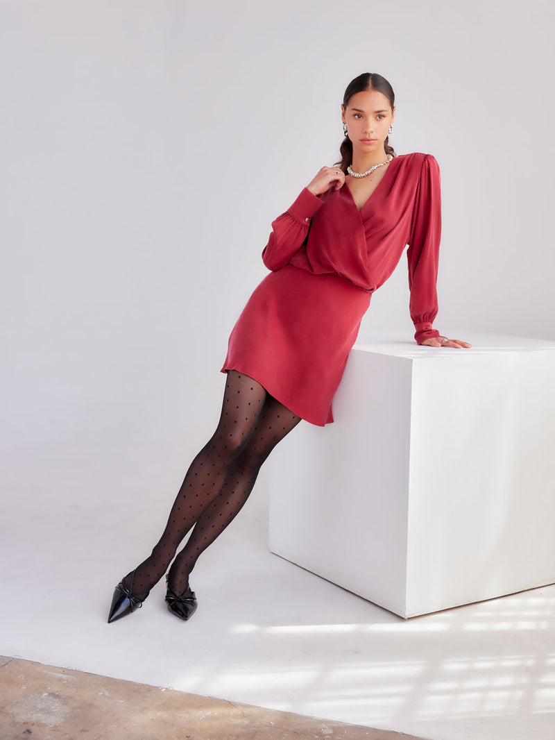 DENISE DRAPE FRONT DRESS - BRICK