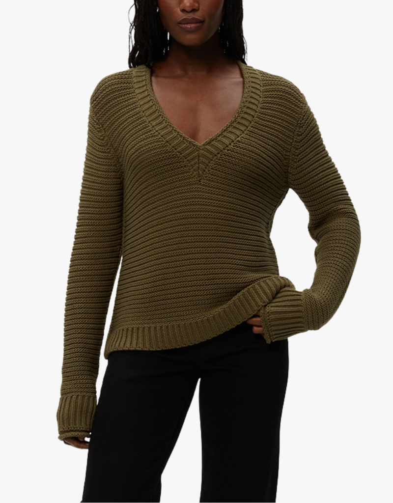LINDA V-NECK PULLOVER - OLIVE