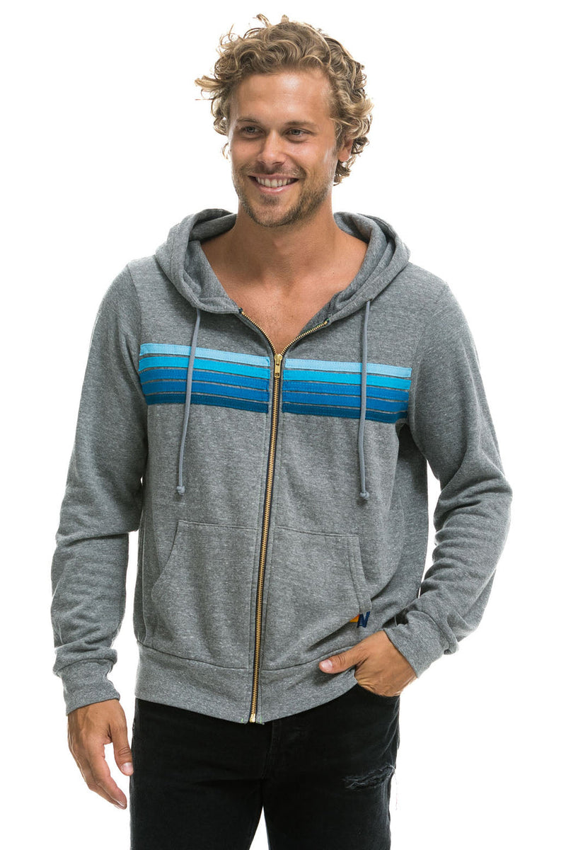 5 STRIPE HOODIE - HTR GREY BLU