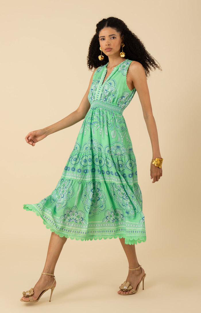 SLEEVELESS MIDI DRESS-GREEN