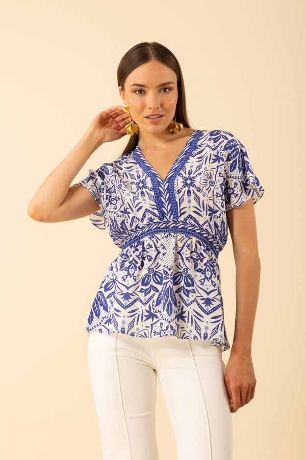 PERSEPHONE V NECK- TOP - BLUE