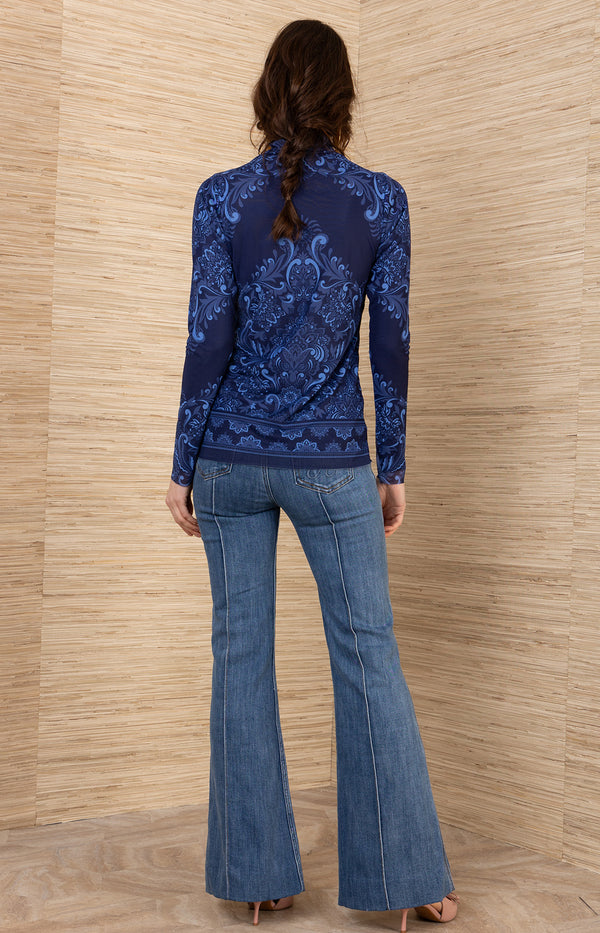 MESH L/S TURTLENECK TOP - NAVY