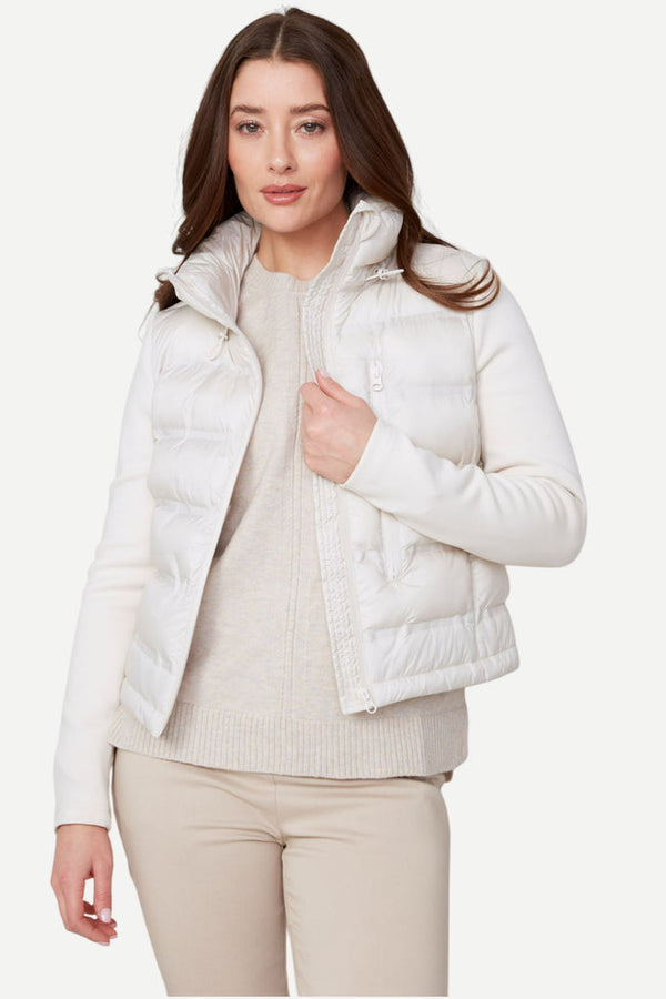 PUFFER JACKET W/KNIT SLEEVE - OYSTER