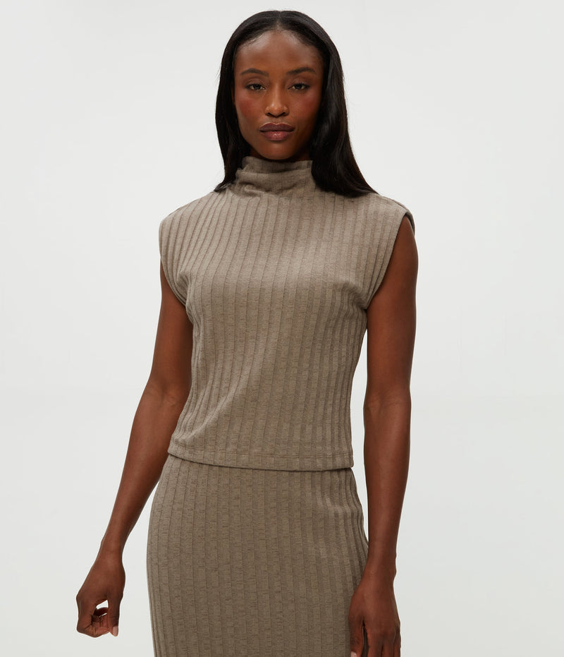 NARA MOCK NECK TOP - COBBLESTONE