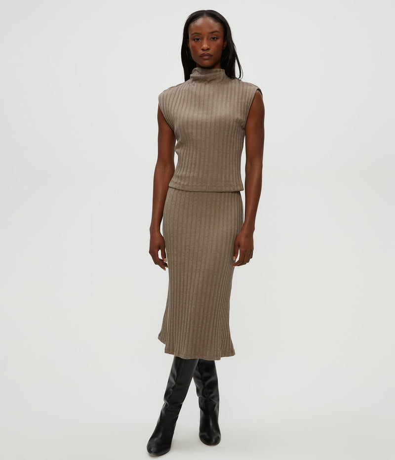 NARA MOCK NECK TOP - COBBLESTONE