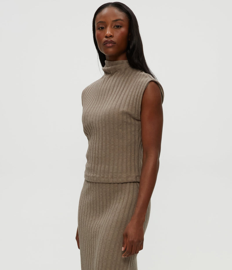 NARA MOCK NECK TOP - COBBLESTONE