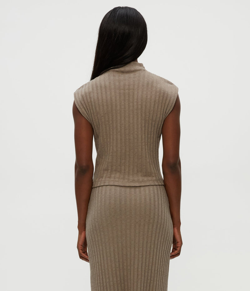 NARA MOCK NECK TOP - COBBLESTONE