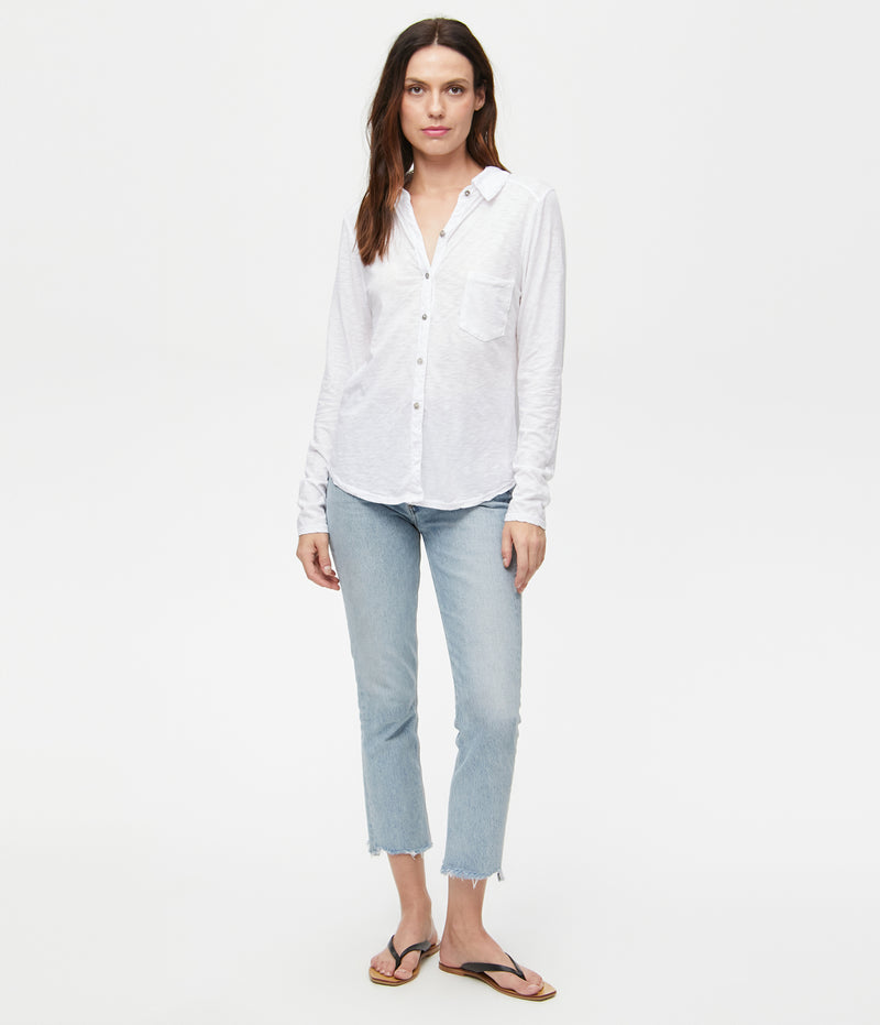 AYLA BUTTON DOWN KNIT SHIRT - WHITE