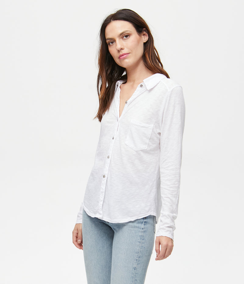 AYLA BUTTON DOWN KNIT SHIRT - WHITE