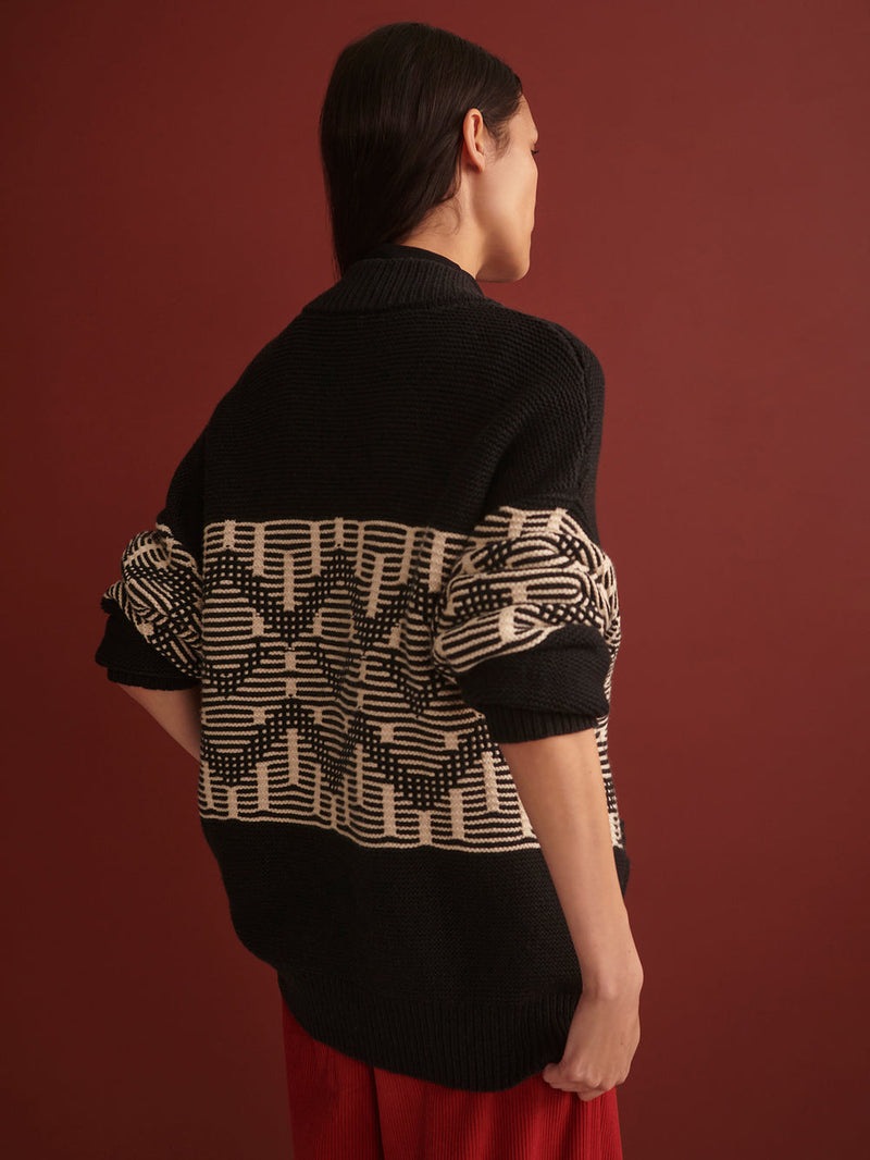 LINNEA FAIRISLE KNIT JKT - BLK