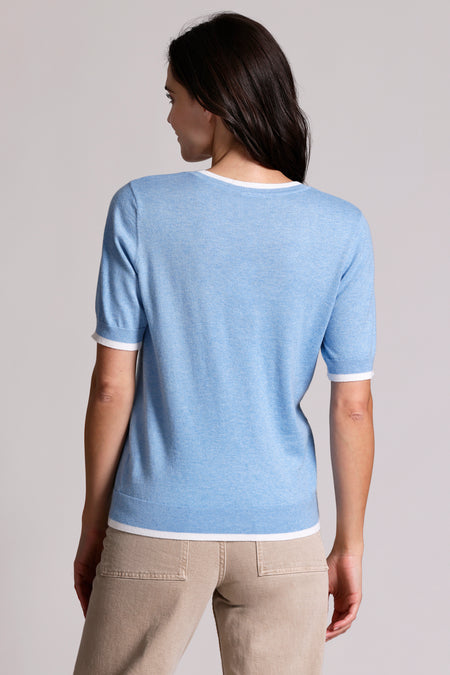 SUPIMA COTTON CASHMERE V-NECK TEE W/TIPPING
