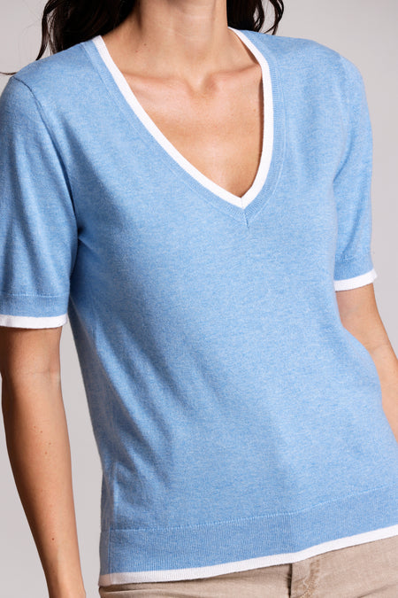 SUPIMA COTTON CASHMERE V-NECK TEE W/TIPPING