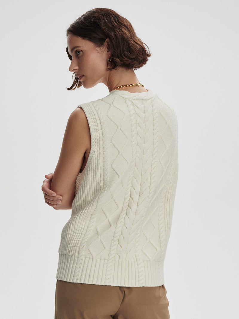 KAY CABLE KNIT VEST - SNOW WHITE