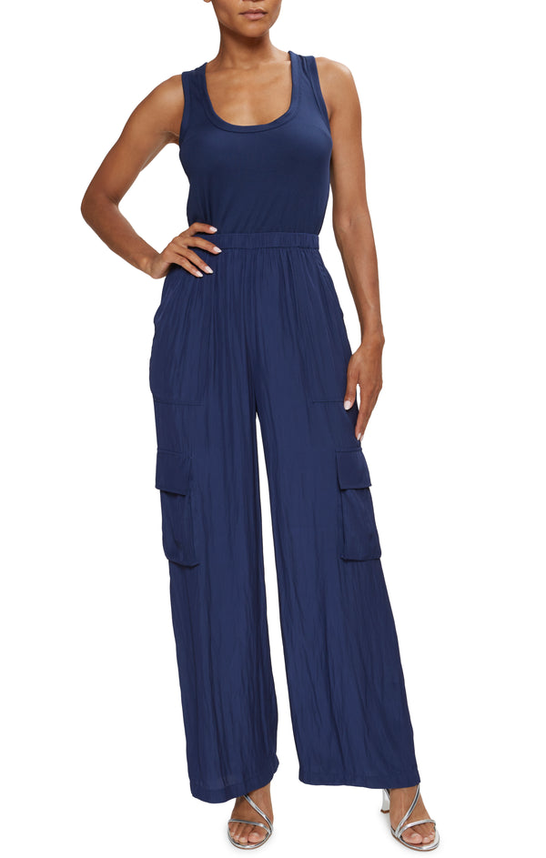 CARYS CONTRAST RIBBED COMBO JUMPSUIT - NAVY