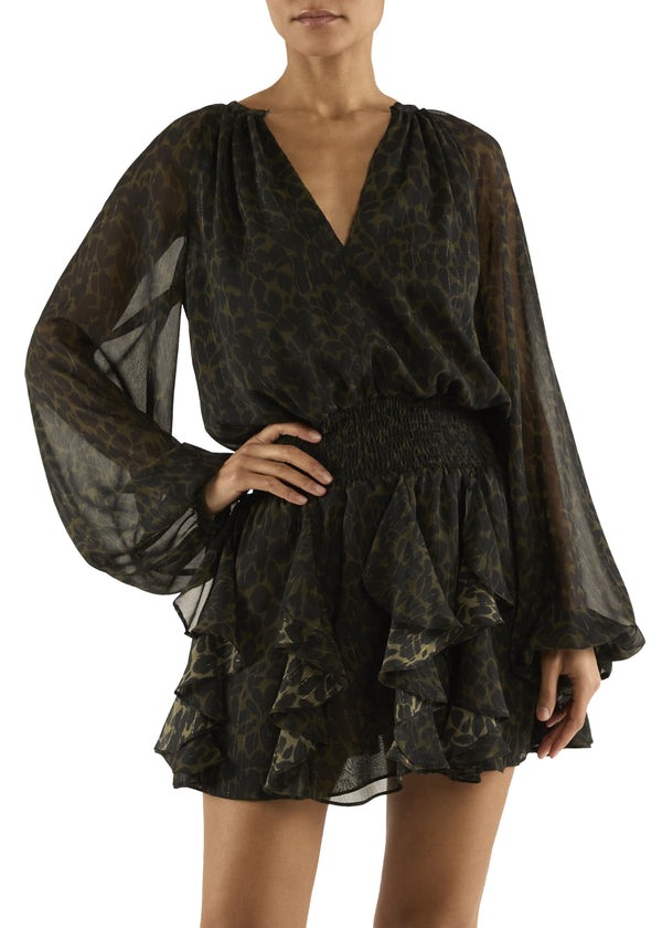 TAMMY DRESS - DK OLIVE LEOPARD