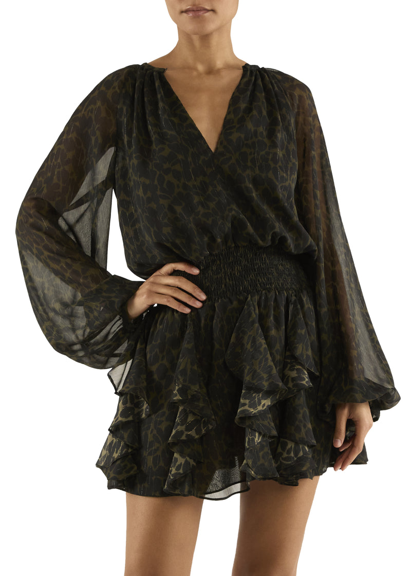 TAMMY DRESS - DK OLIVE LEOPARD