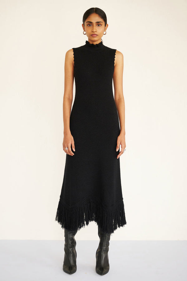 AMELIA FRINGE DRESS - BLACK