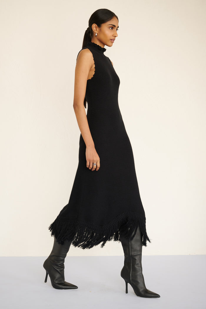 AMELIA FRINGE DRESS - BLACK