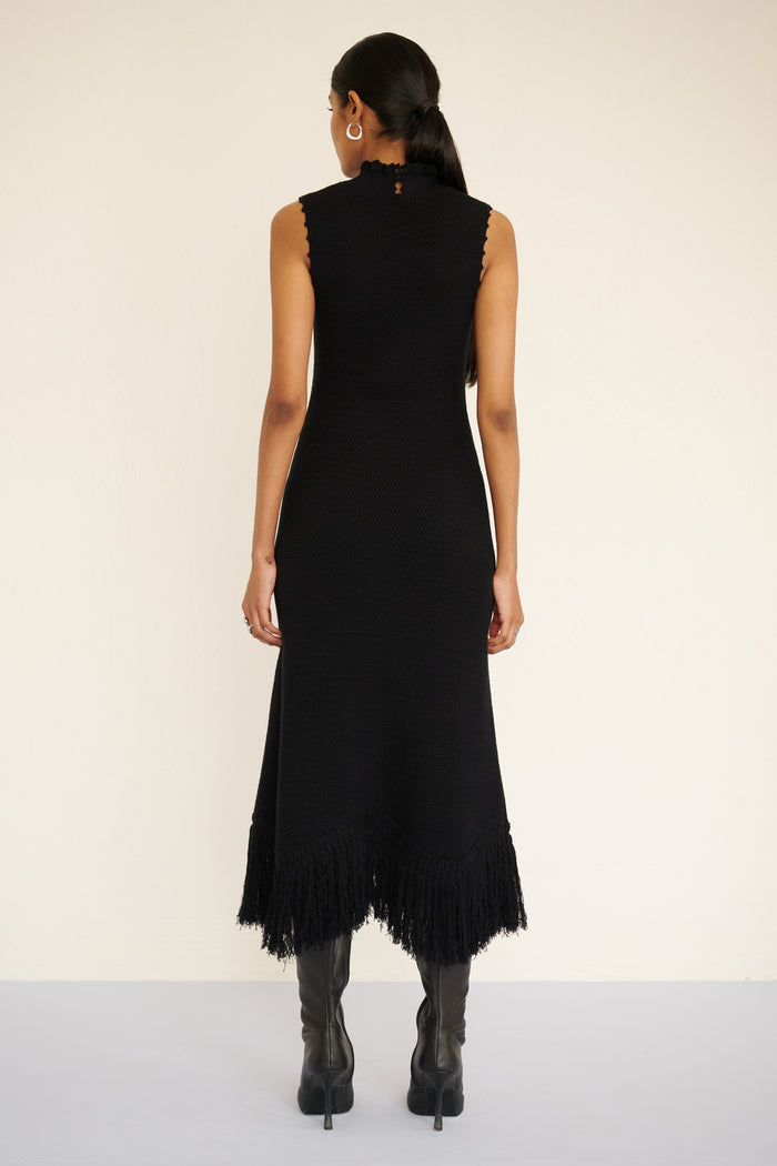 AMELIA FRINGE DRESS - BLACK