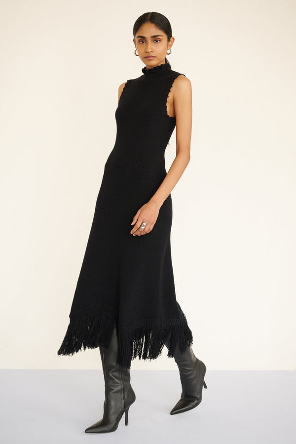 AMELIA FRINGE DRESS - BLACK