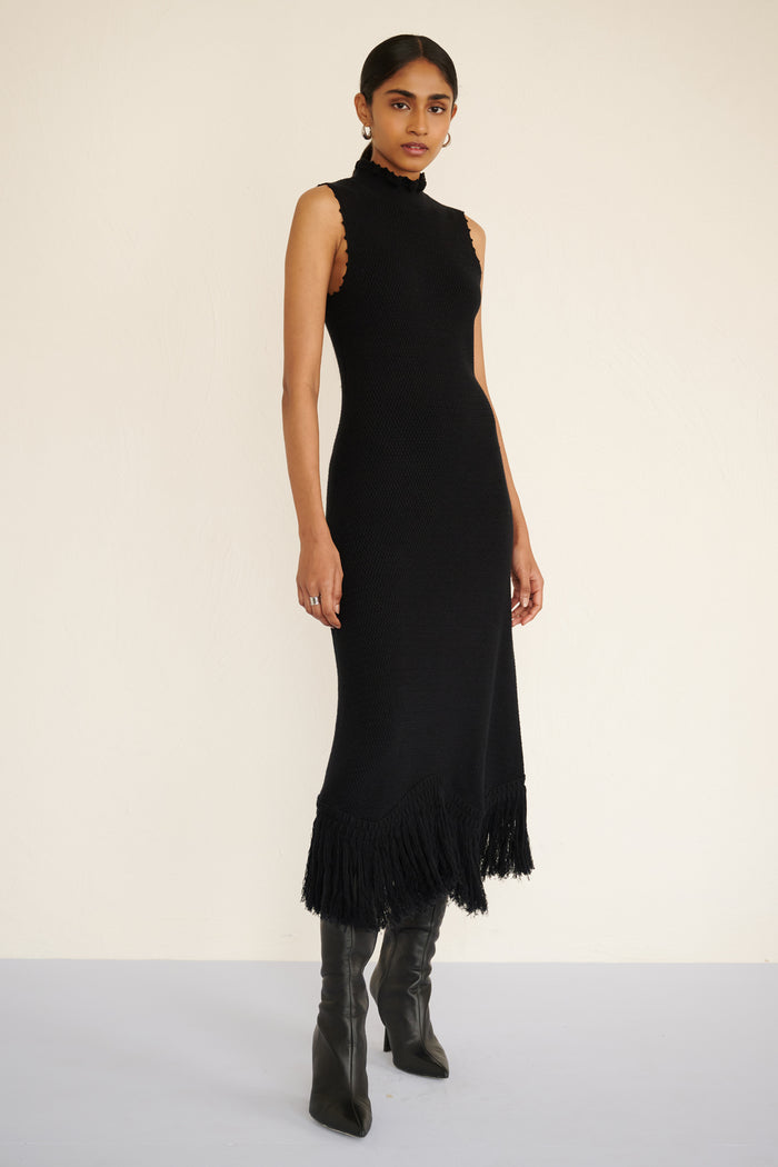 AMELIA FRINGE DRESS - BLACK