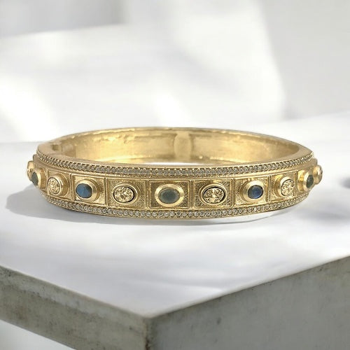 GOLD BELA SM OVAL LABRADORITE & COIN BANGLE