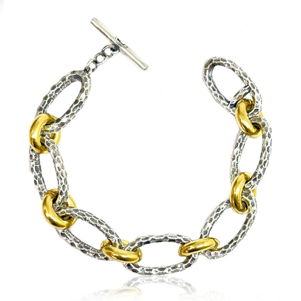 SILVER TWO-TONE RAVELLE HAMMERED CHAIN 8" BRACELET