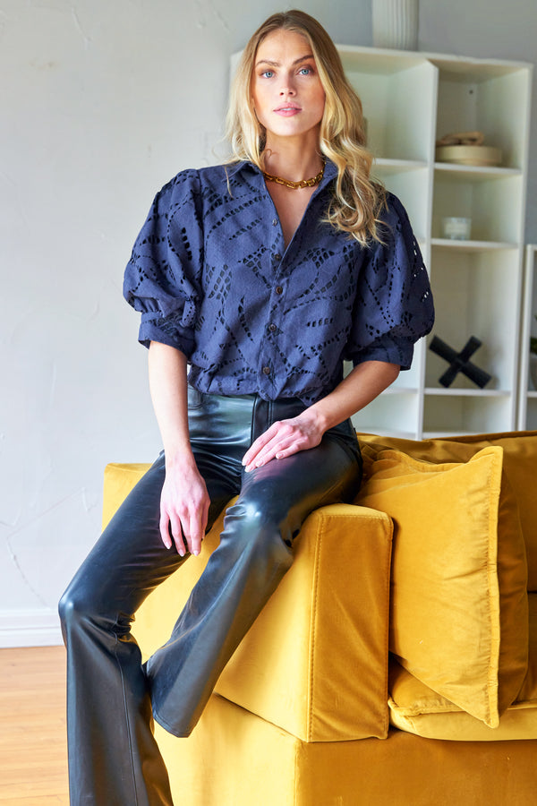 LACE BOMBA SHIRT - NAVY