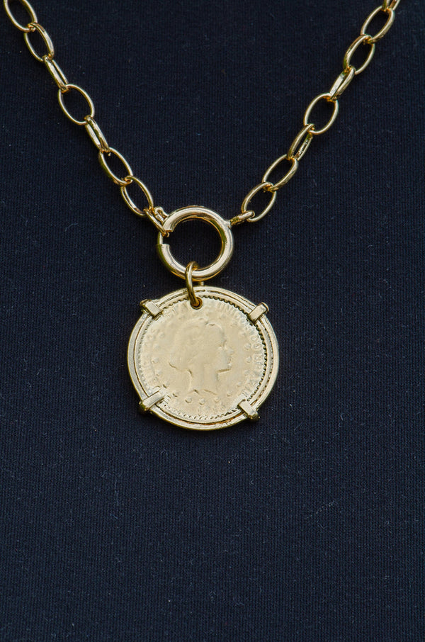 NOVALIE 18K GOLD NECKLACE W/PENDANT VINTAGE COIN