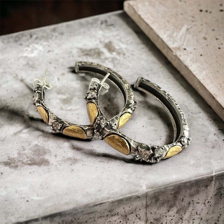 VINTAGE SILVER ALMA HOOPS 1.5"