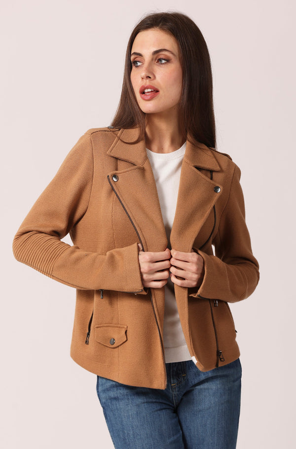 COTTON MOTO JACKET - CAMEL