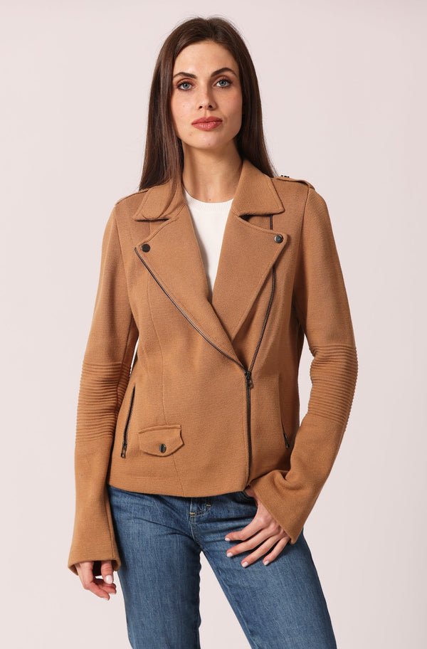COTTON MOTO JACKET - CAMEL