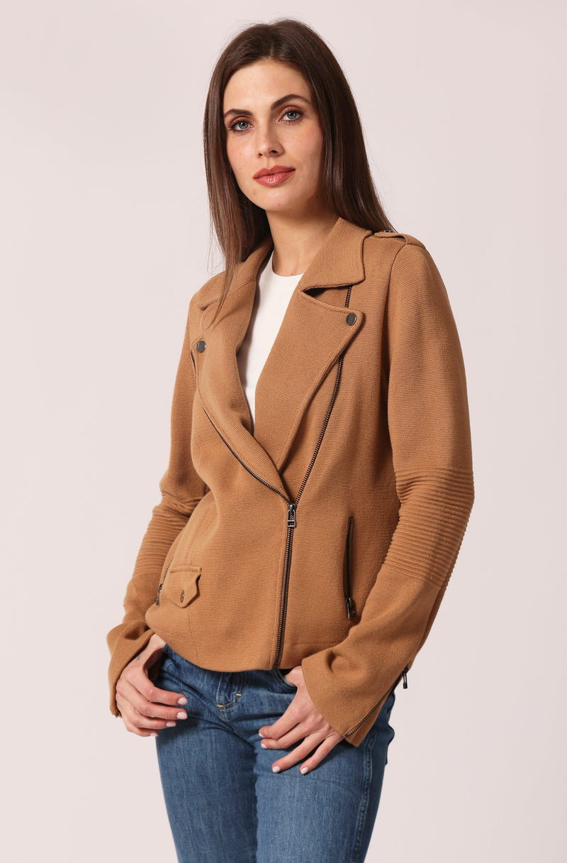 COTTON MOTO JACKET - CAMEL