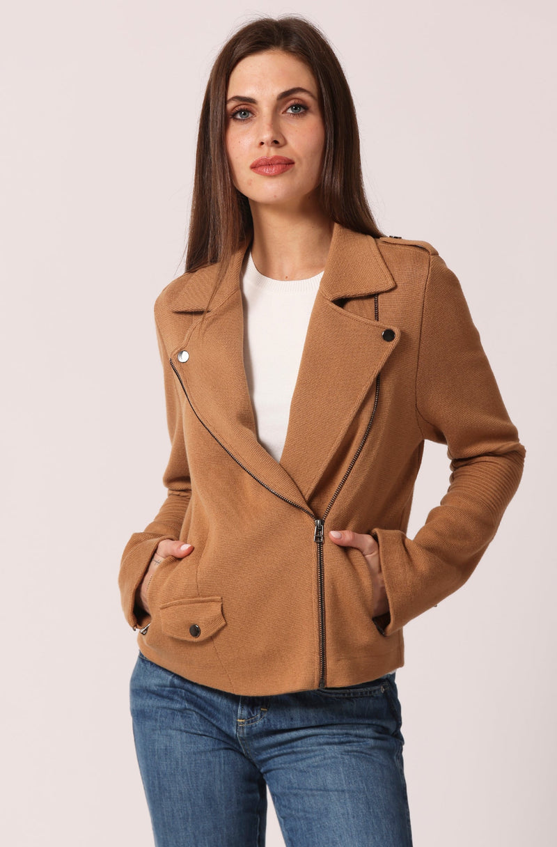 COTTON MOTO JACKET - CAMEL