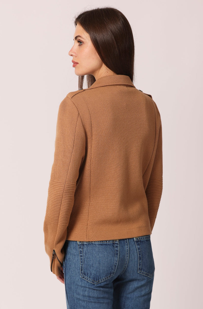 COTTON MOTO JACKET - CAMEL