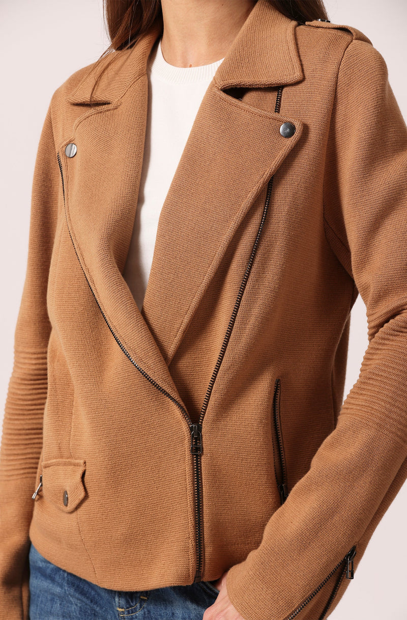 COTTON MOTO JACKET - CAMEL