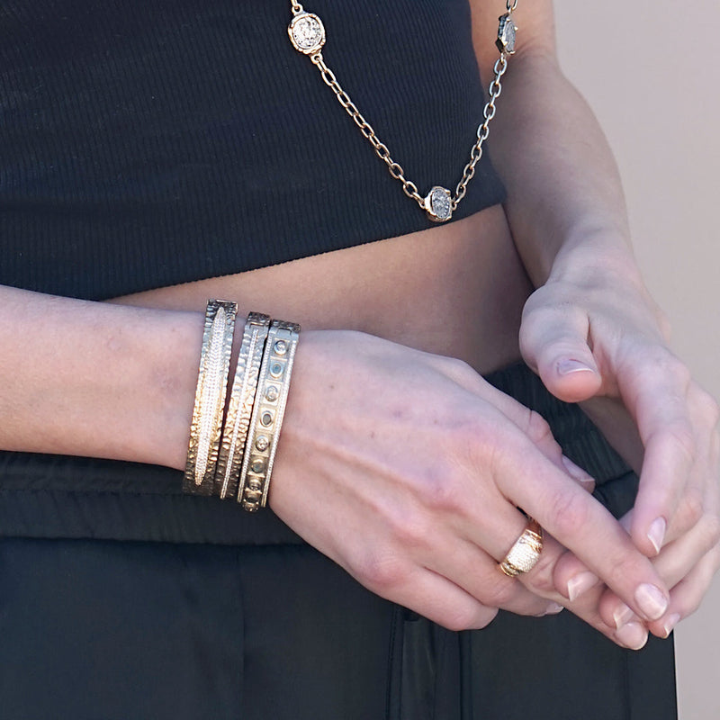GOLD BELA SM OVAL LABRADORITE & COIN BANGLE