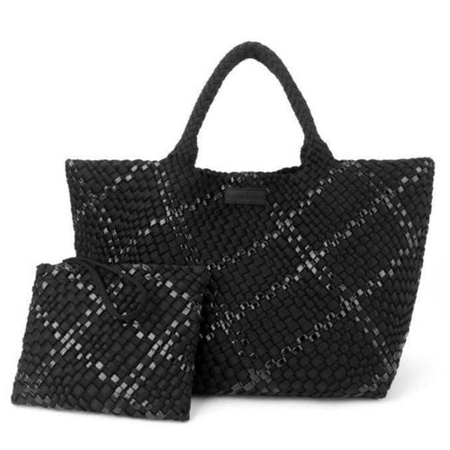 OVERSIZED WOVEN TOTE - BLK METALLIC