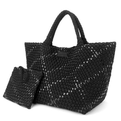 OVERSIZED WOVEN TOTE - BLK METALLIC