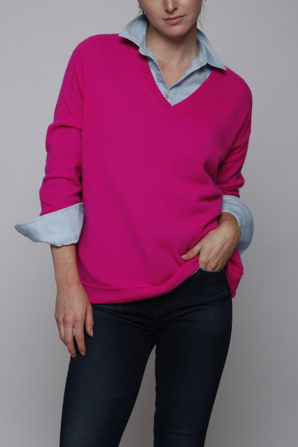 CASHMERE V NECK - PUNCH PINK