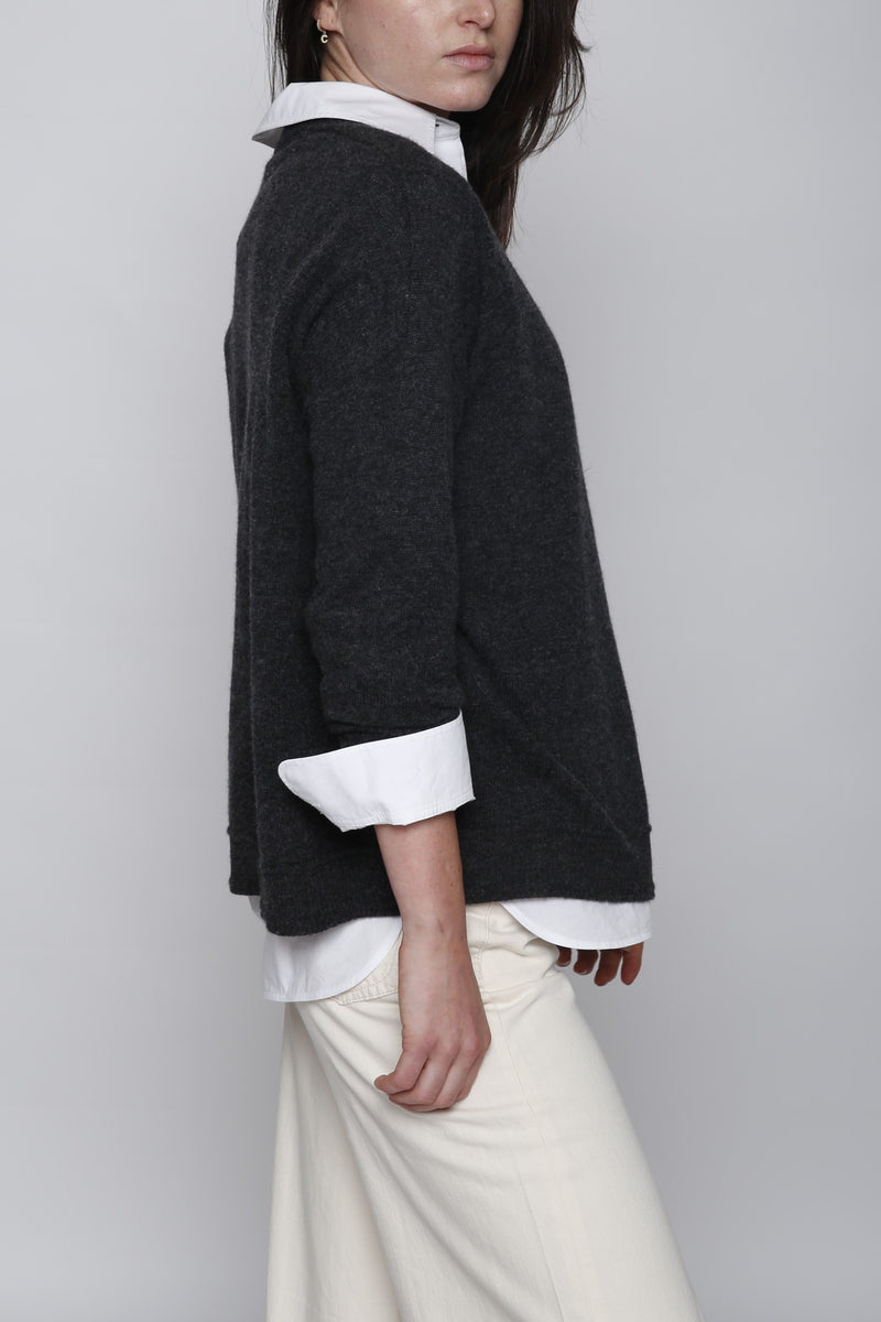 CASHMERE V NECK - HTR CHARCOAL