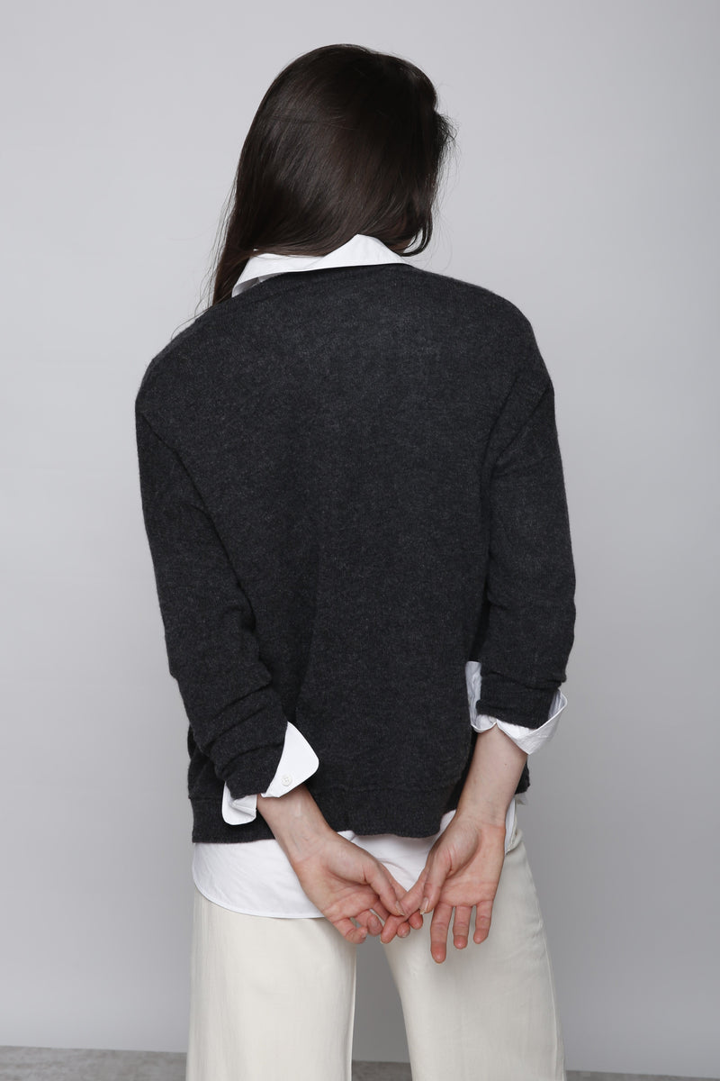 CASHMERE V NECK - HTR CHARCOAL