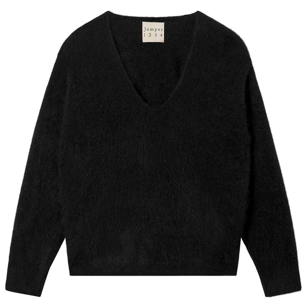 BRUSHED CASHMERE BOXY V-NECK - NIGHT