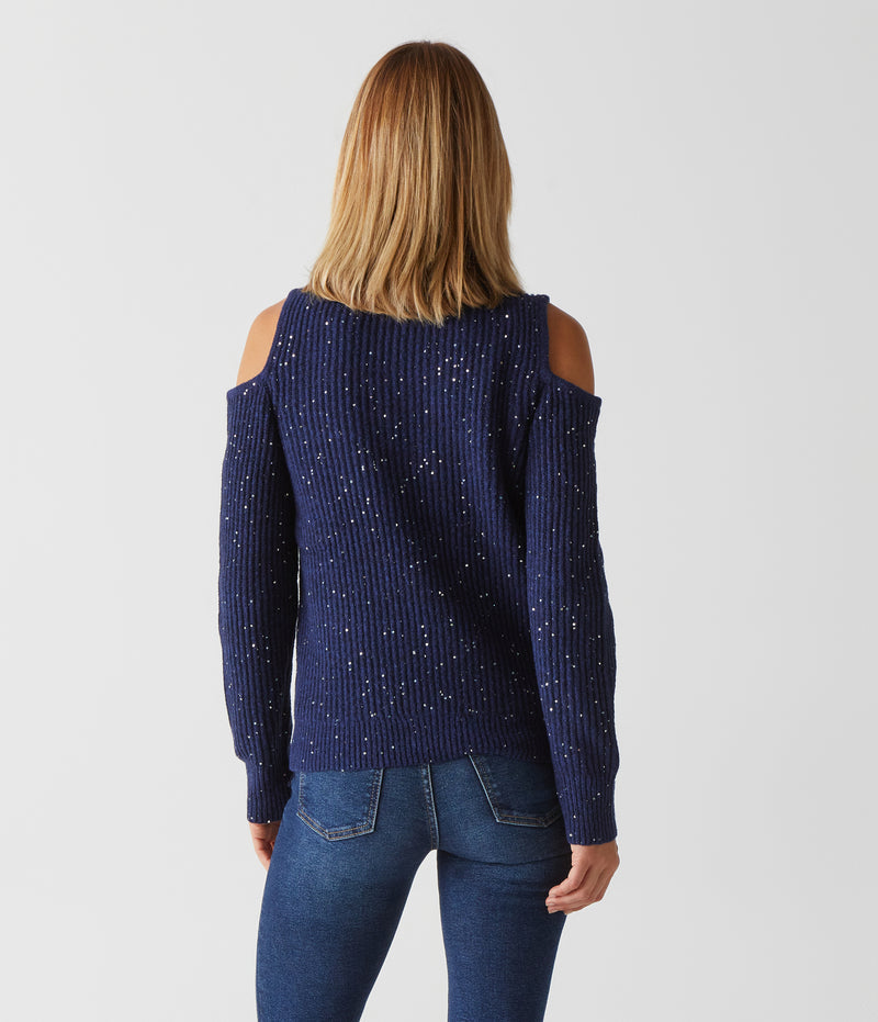 ELISABETH COLD SHOULDER SEQUIN SWEATER