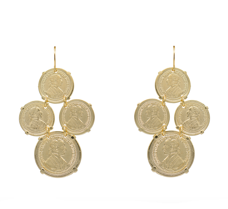 LIONA EARRINGS W/FOUR VINTAGE GOLD COINS