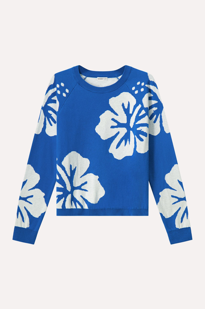 COTTON CASHMERE HIBISCUS REVERSIBLE CREW