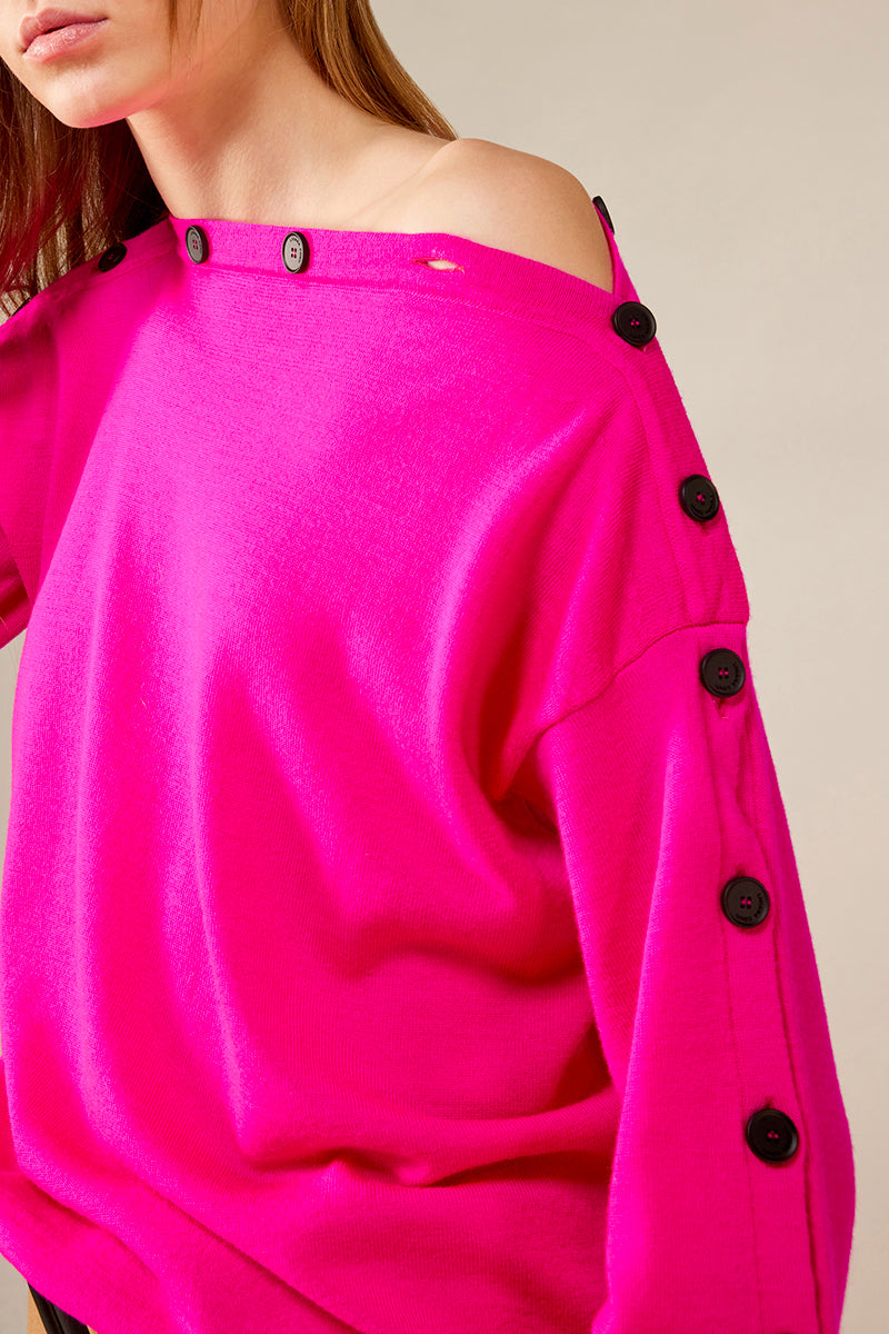 BUTTON SWEATER - FUXIA