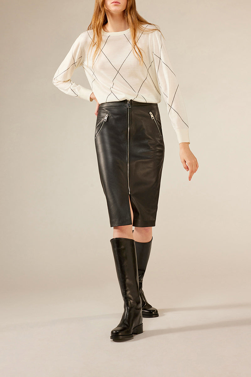 LEATHER ZIP SKIRT - BLK