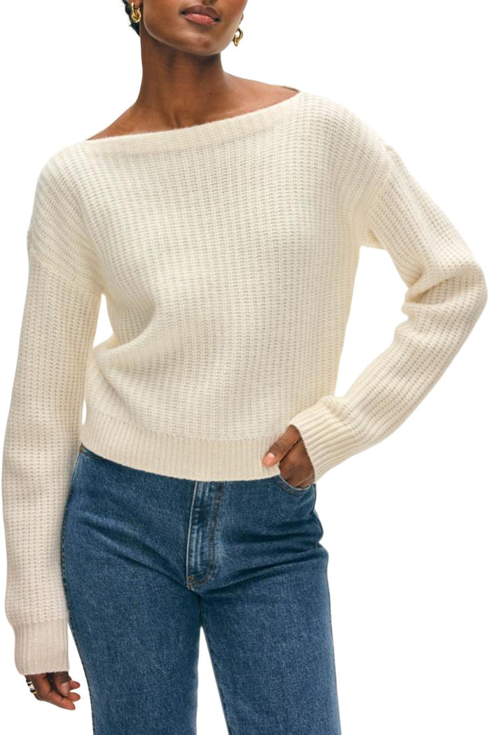 CASHMERE RIBBED BOATNECK SWEATER - SFWHT