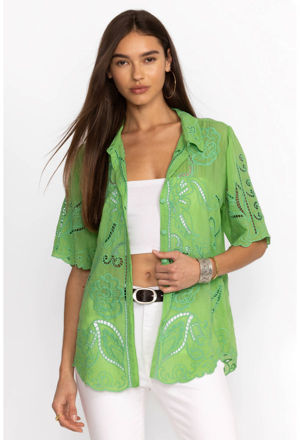 CHRYSSIE BUTTON UP BLOUSE - KELLY GREEN